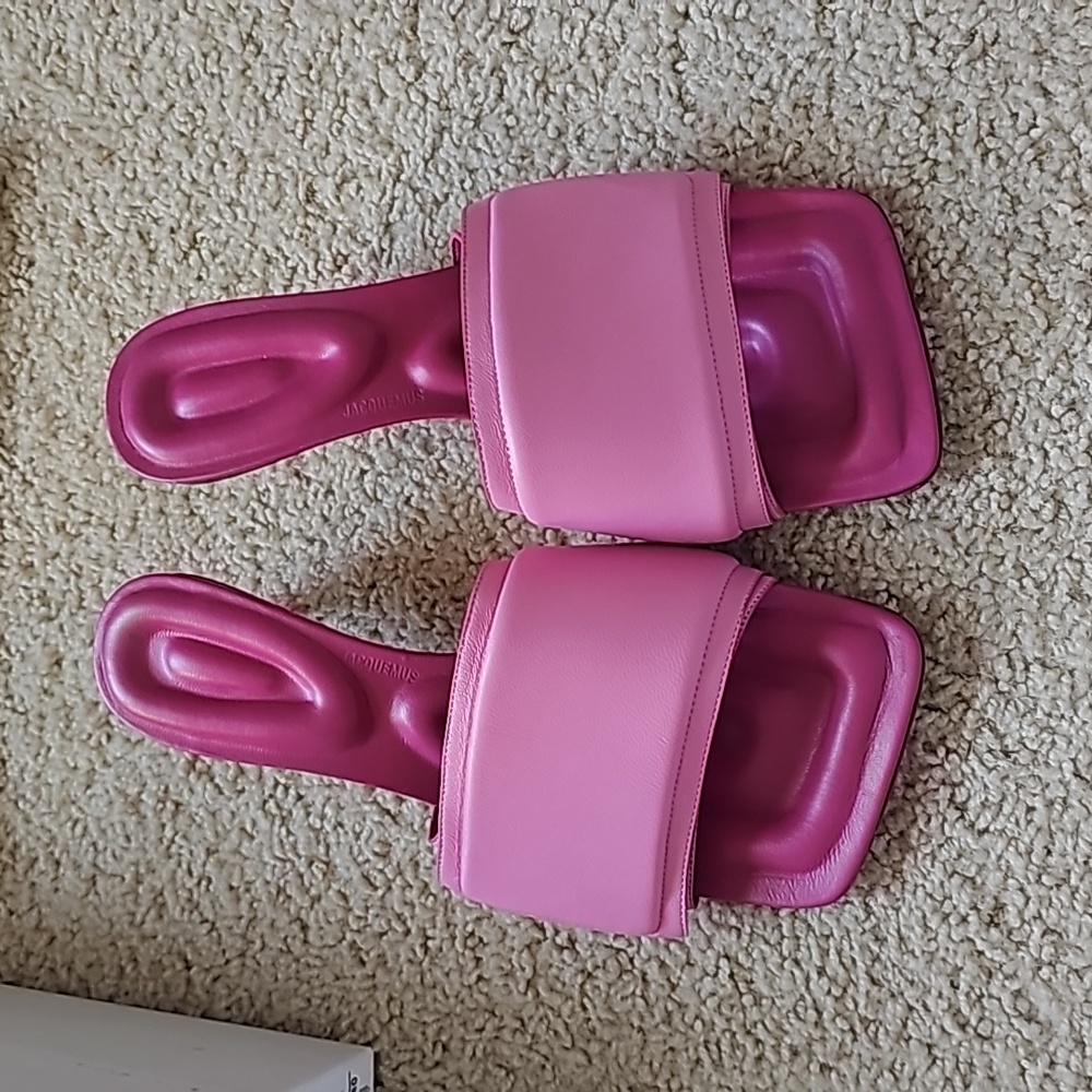 JACQUEMUS Piscine Square-Toe Padded Pink Leather Mules - Picture 7 of 10